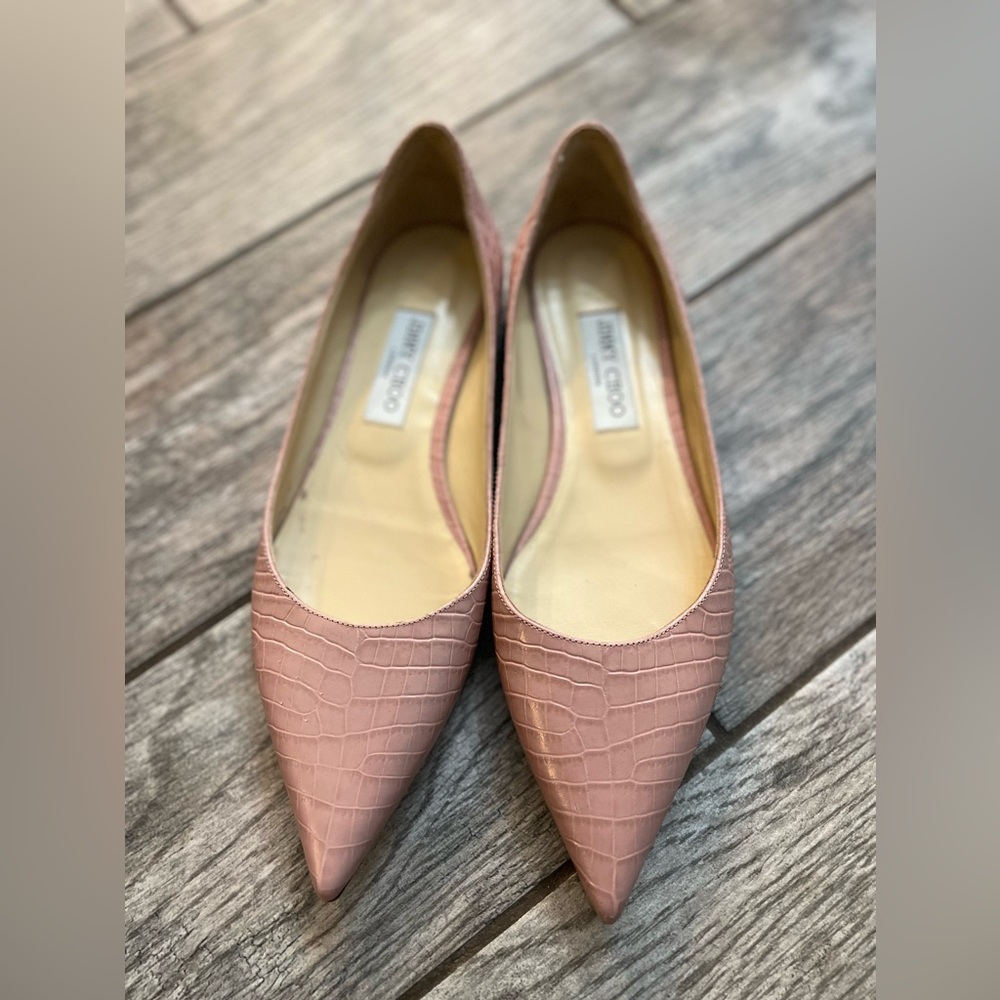 Jimmy Choo London Pink Croc Pointy Toe flats - Size 40.5